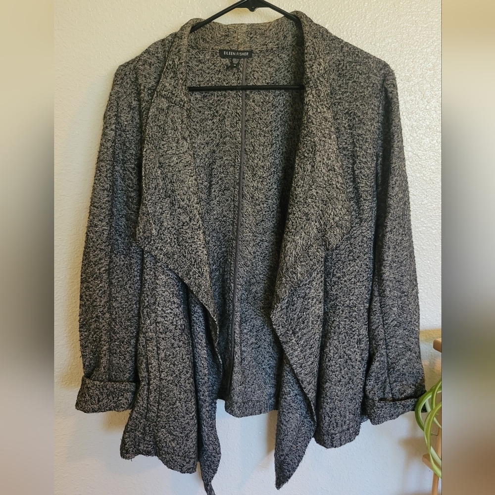 Eileen Fisher Waterfall Cardigan Black Marble Size Medium